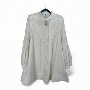 Free People White Ruffle & Textured Tunic-Style Medium